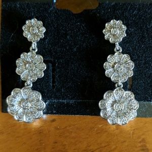 Sterling silver and diamond flower earrings